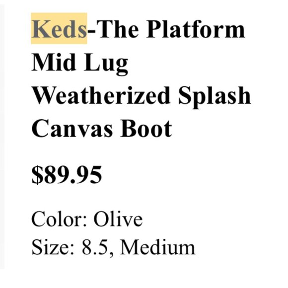 Keds - The Platform Mid Lug Weatherized Splash Canvas Boot Olive 8.5 - Picture 7 of 7